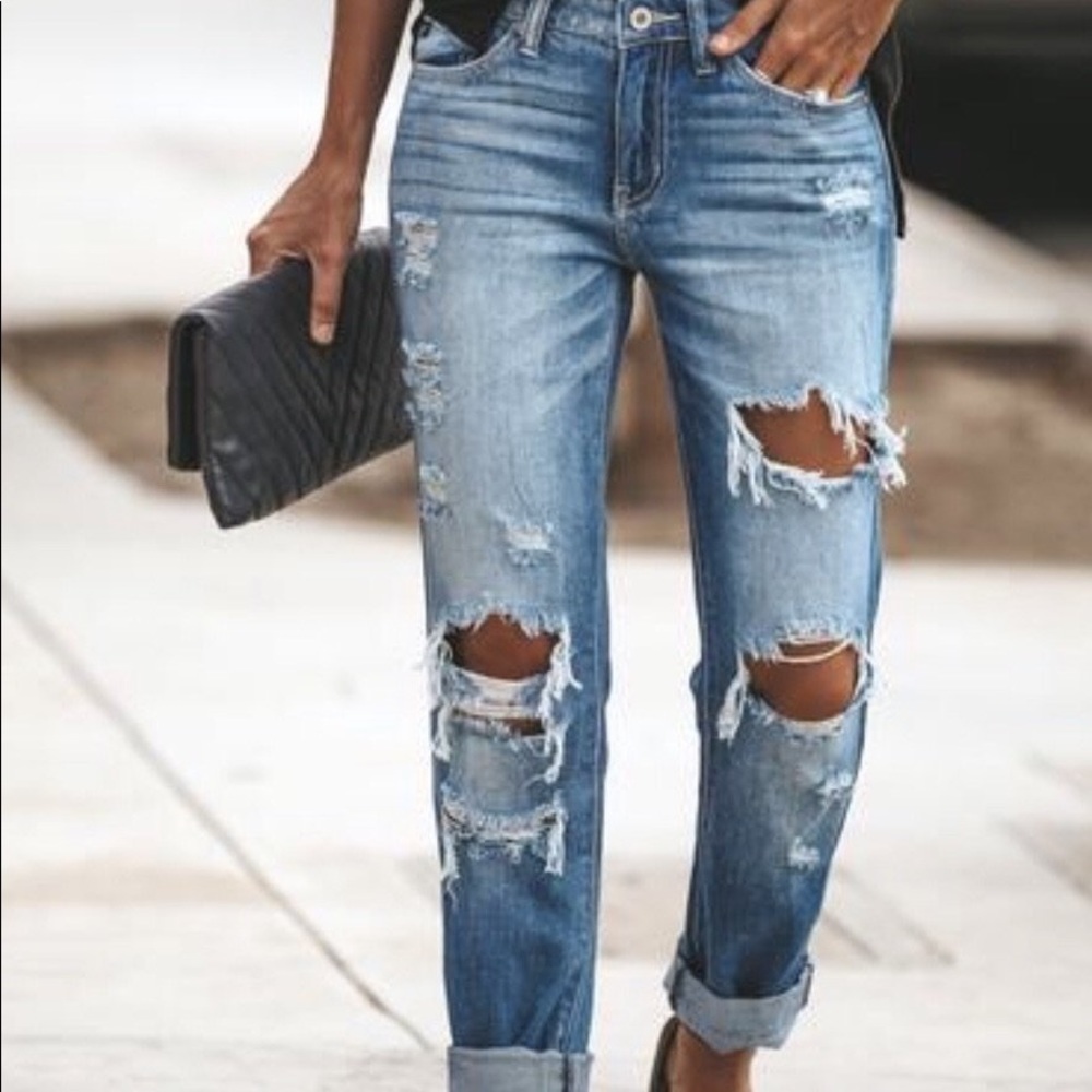 Kancan Distressed Boyfriend Medium Wash Denim